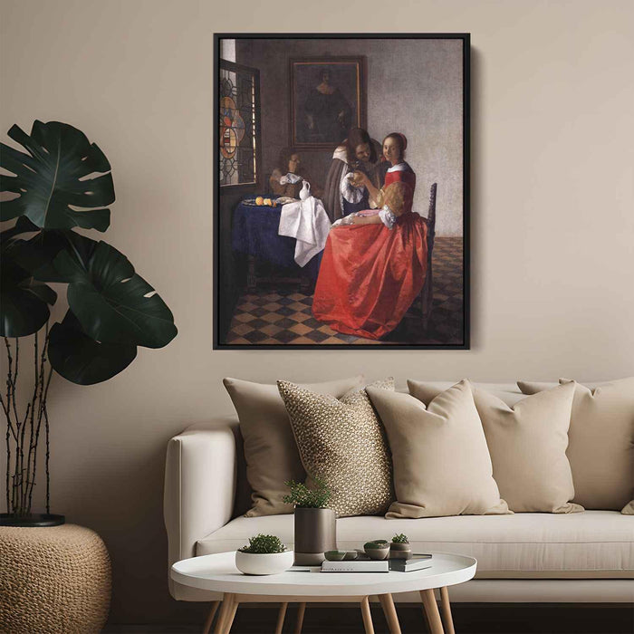 A Lady and Two Gentlemen (1659) by Johannes Vermeer - Canvas Artwork