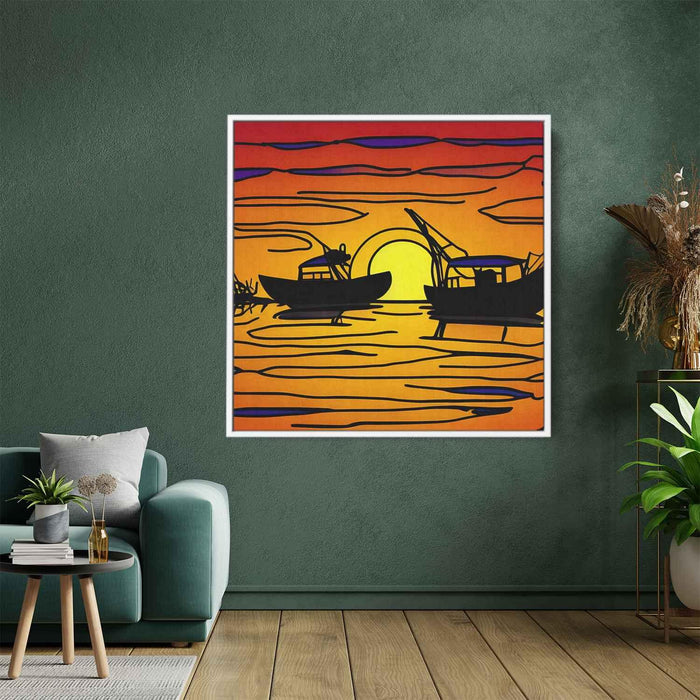 Line Art Sunset Boats #027 - Kanvah