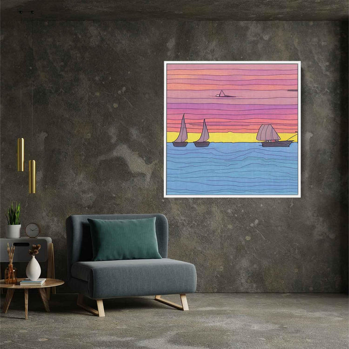 Line Art Sunset Boats #008 - Kanvah