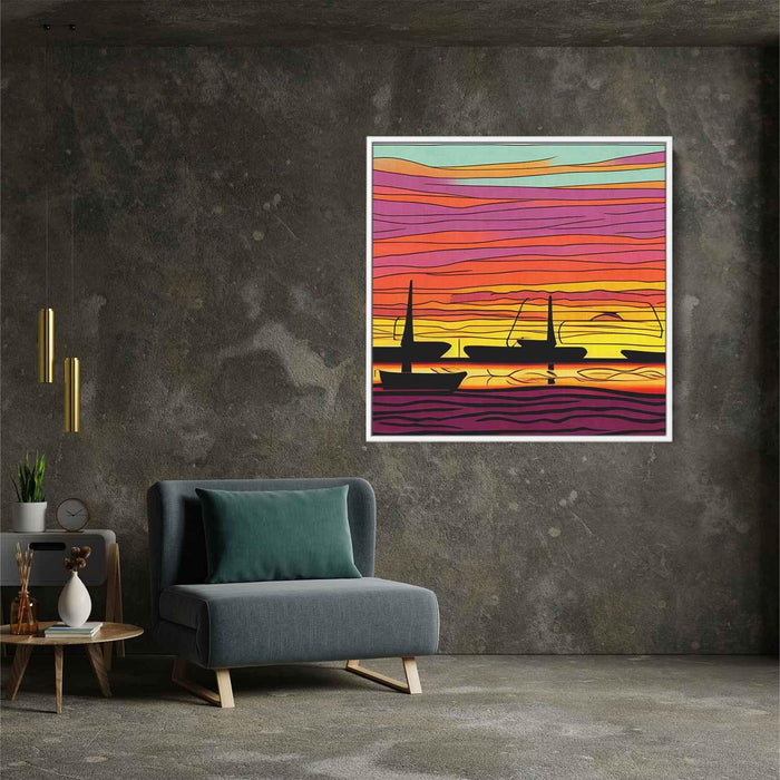 Line Art Sunset Boats #014 - Kanvah