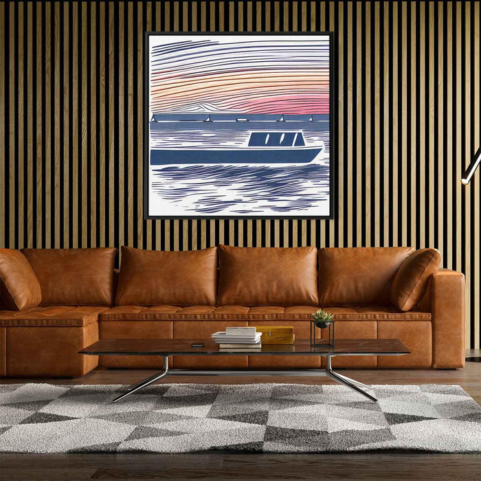 Line Art Sunset Boats #002 - Kanvah