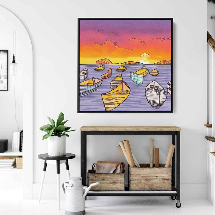 Line Art Sunset Boats #023 - Kanvah