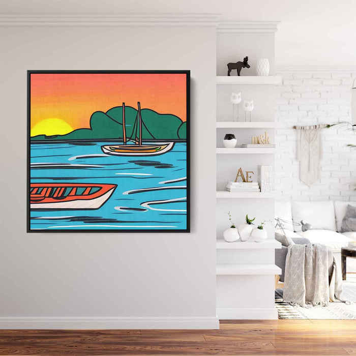 Line Art Sunset Boats #003 - Kanvah