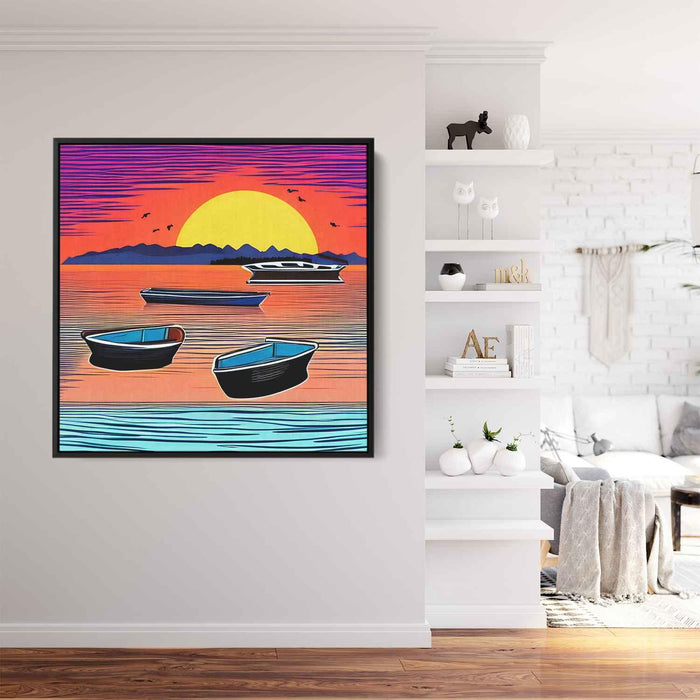 Line Art Sunset Boats #022 - Kanvah